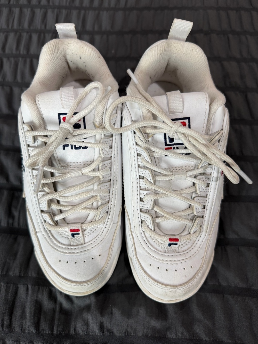 FILA White & Navy Chunky Leather Sneakers - Picture 2 of 2